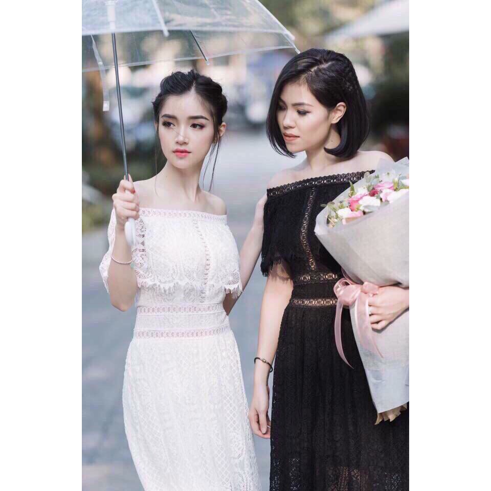 Đầm ren bẹt vai, váy ren trễ vai màu trắng size S, M, L rất xinh, ren nhập hàn chuẩn( 593 C00 CH ) EH | BigBuy360 - bigbuy360.vn