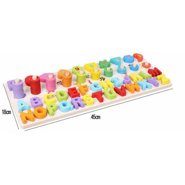 Bảng logic 4 dòng bé học chữ và hình dạng, số đa năng - Montessori