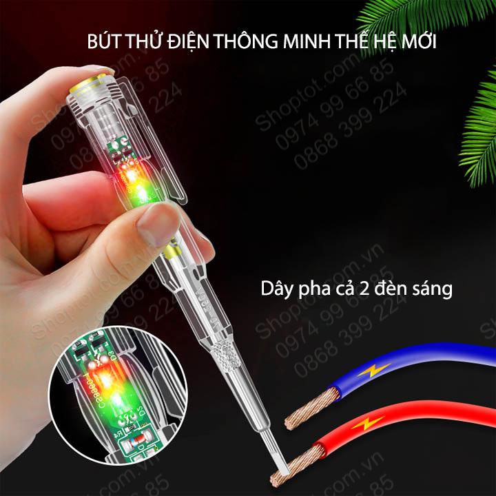 Bút thử điện thông minh thế hệ mới, loại 2 đèn LED xanh đỏ, kiểm tra dây điện, đứt ngầm ngầm, đo thông mạch