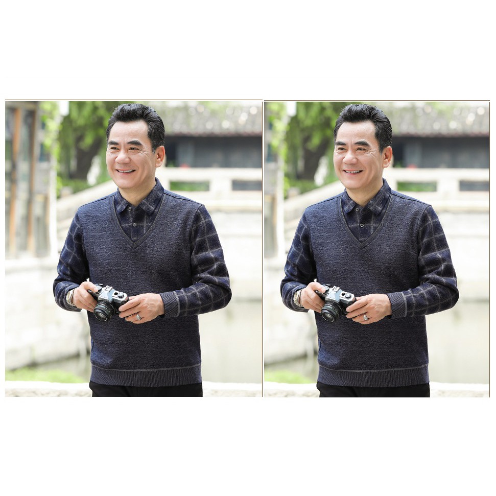 ÁO MÙA ĐÔNG CHO NGƯỜI GIÀ, ÁO LEN SƠ MI ÔNG MÙA ĐÔNG ẤM ÁP lót nỉ