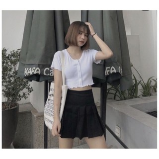 🍉Áo Croptop Cúc Dọc Bo Viền Trắng Xinh Xắn🍉