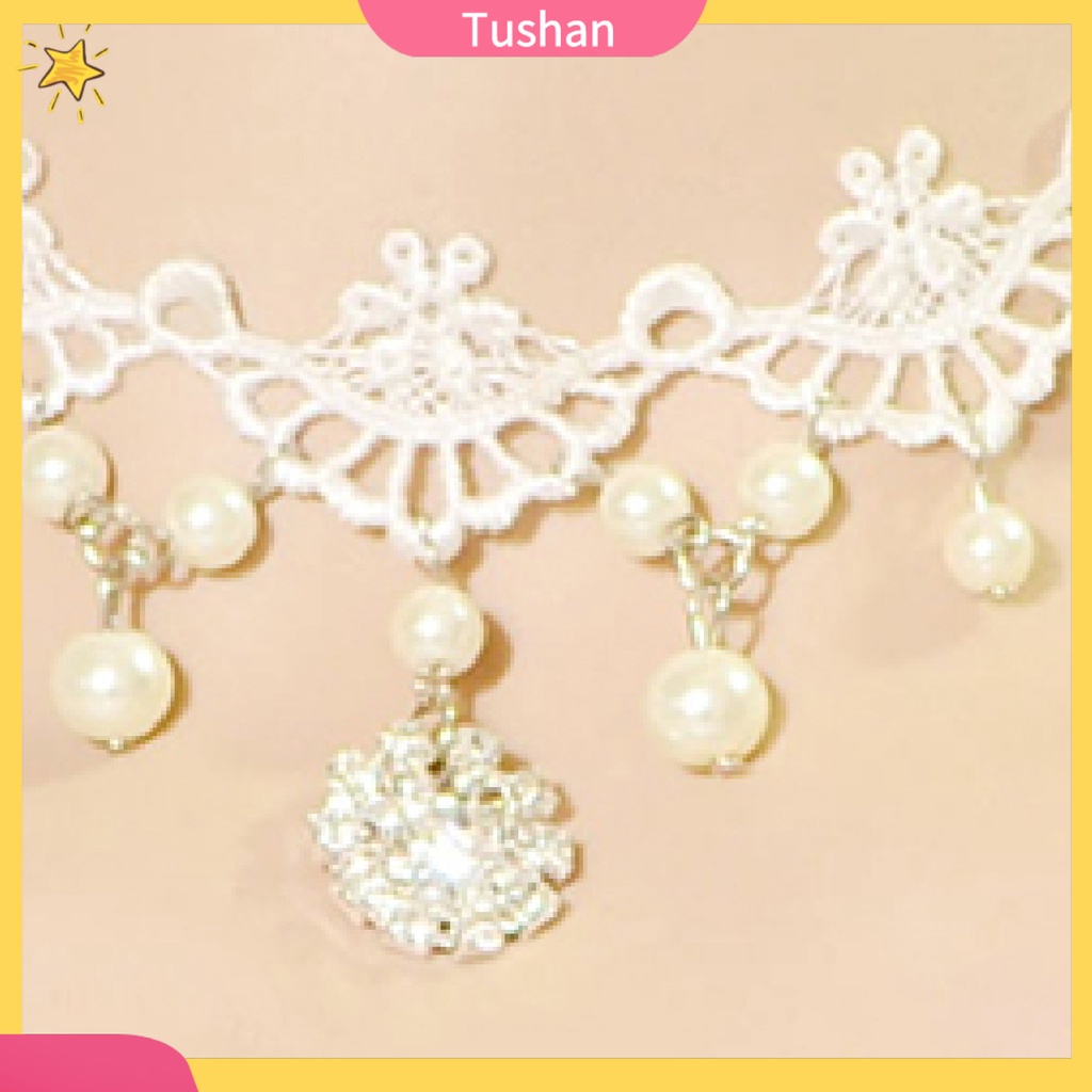 Vòng cổ choker ren đính ngọc trai giả sang trọng