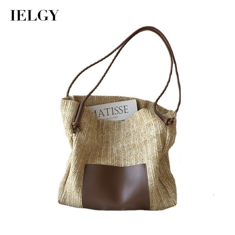 Túi đeo vai IELGY đan rơm dung tích lớn phong cách cổ điển thời trang đi biển cho nữ