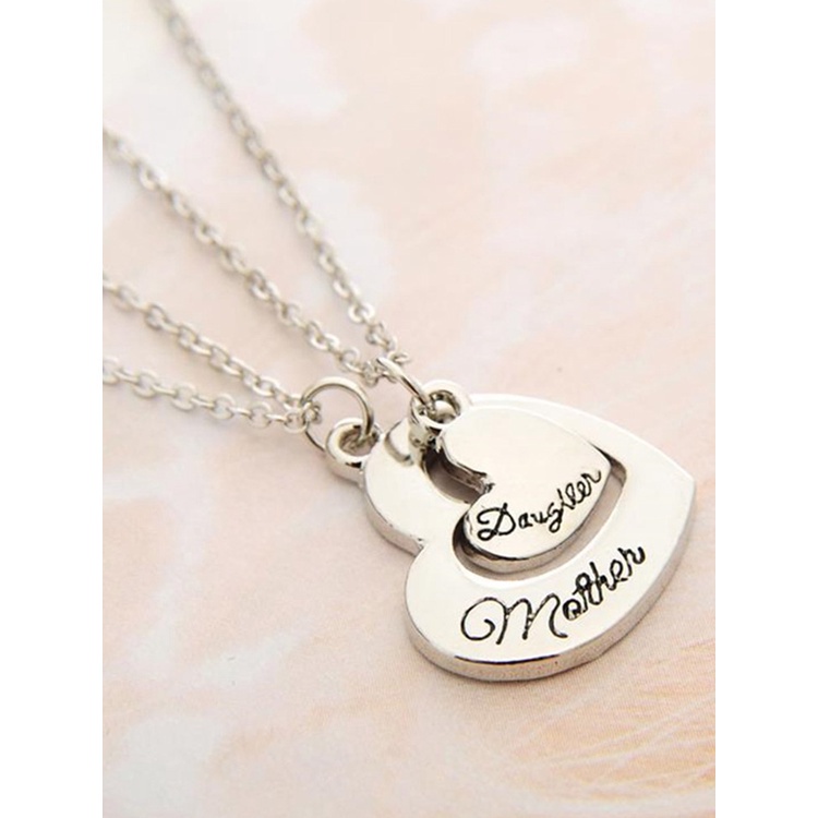 Set 2 Vòng cổ ghép hình trái tim khắc chữ cho mẹ và con gái
