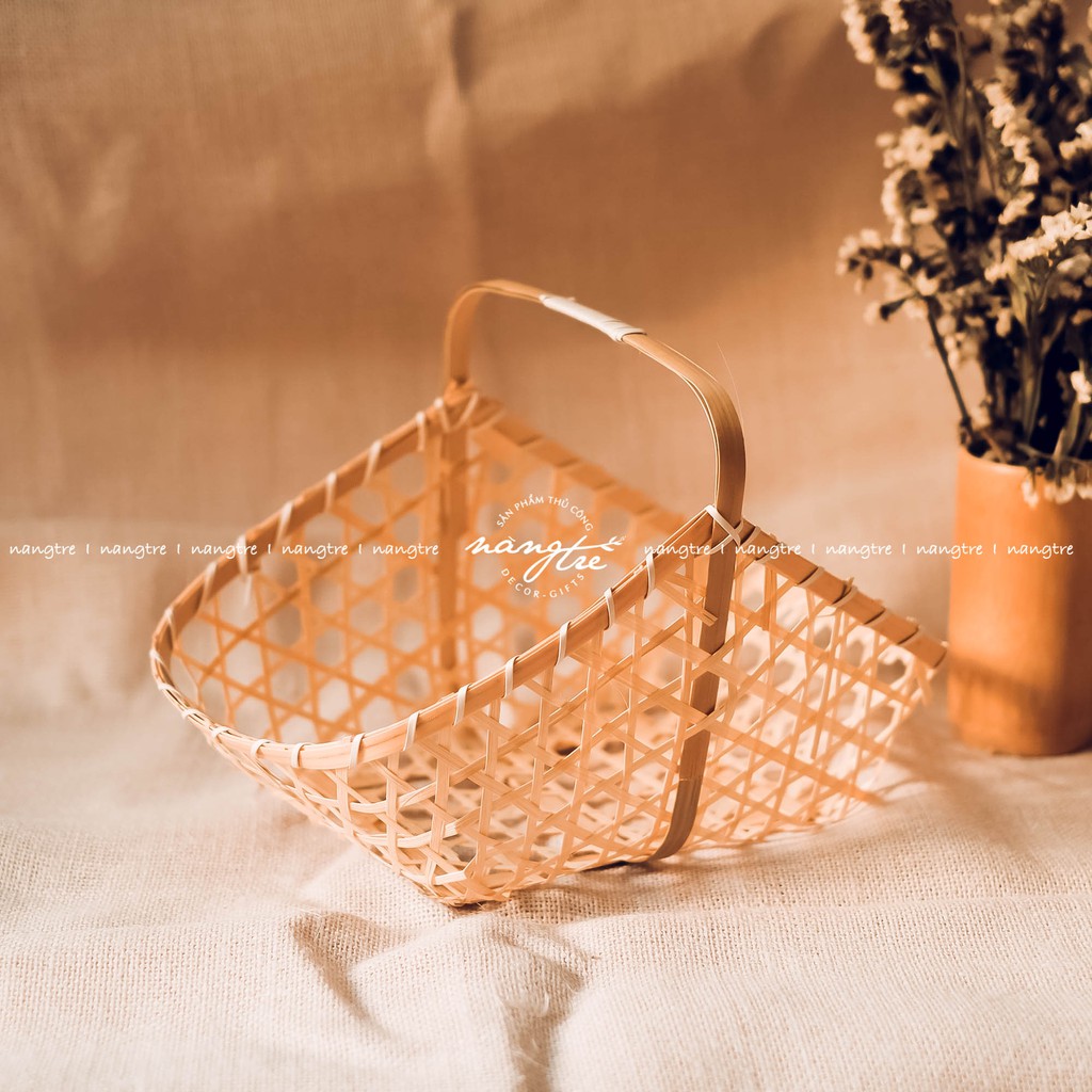 Làn tre đan thưa đựng quà tặng - Trang trí decor