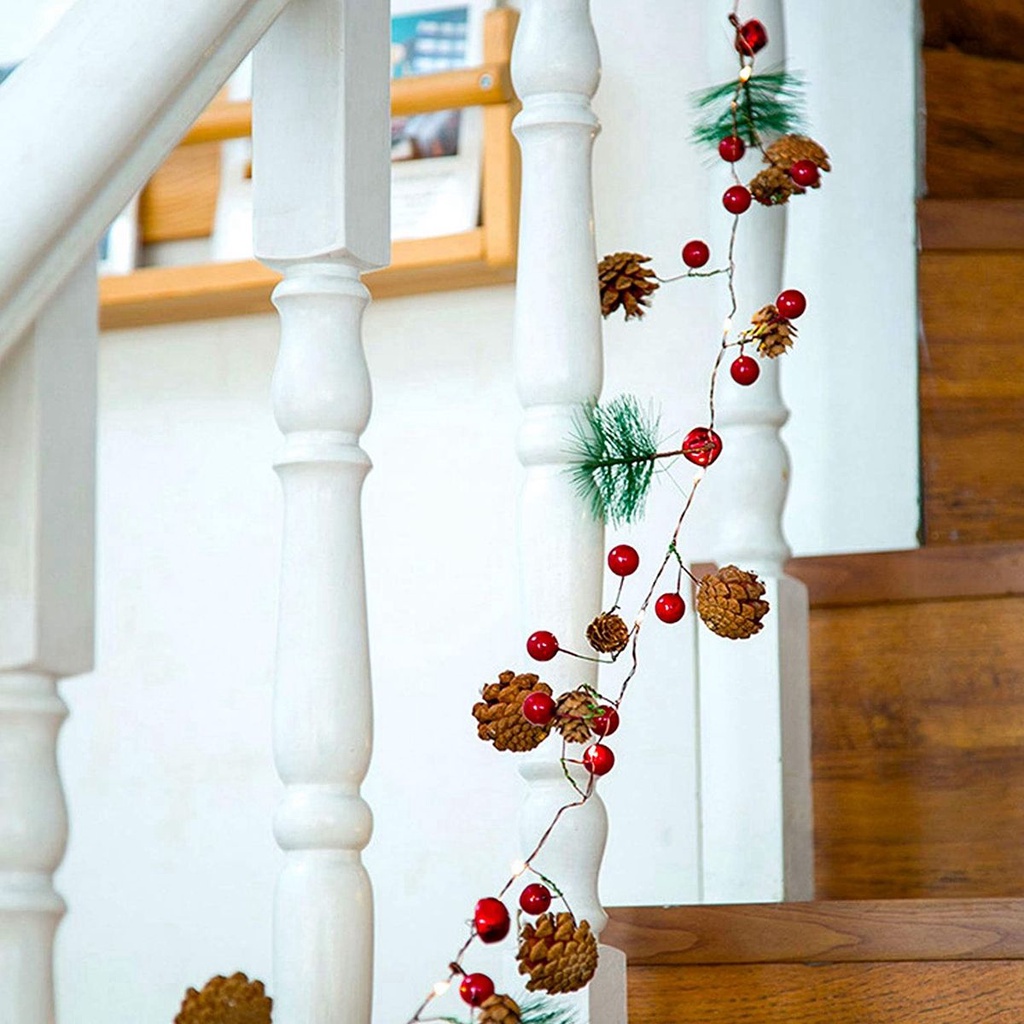 Dây đèn LED 2M 20 bóng hình quả thông đỏ trang trí Giáng Sinh và năm mới