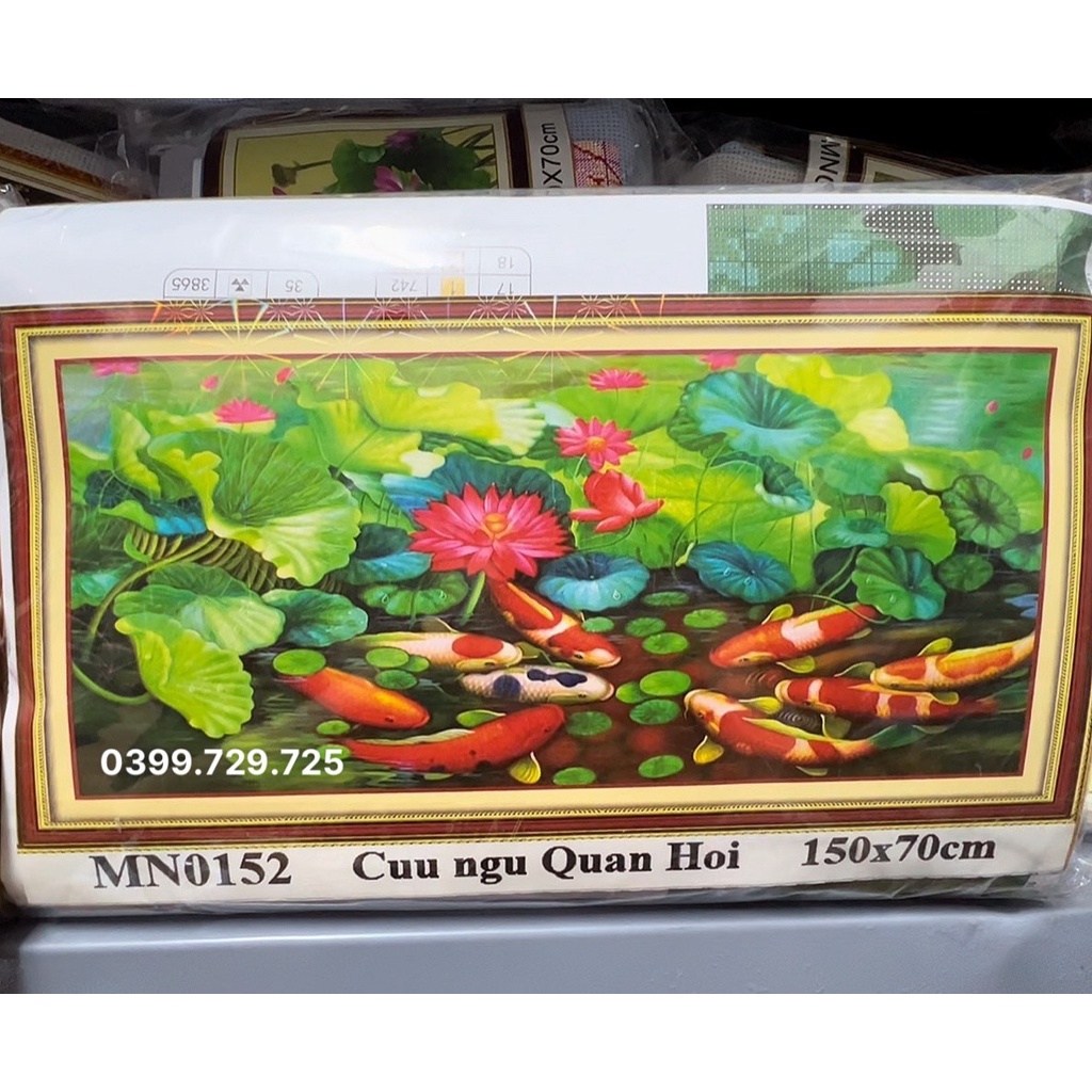 Tranh thêu chữ thập cửu ngư quần hội MN0152 (150x70)-chưa thành phẩm
