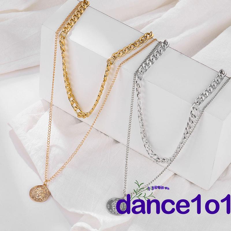 Vòng cổ hai lớp mặt đồng xu phong cách vintage