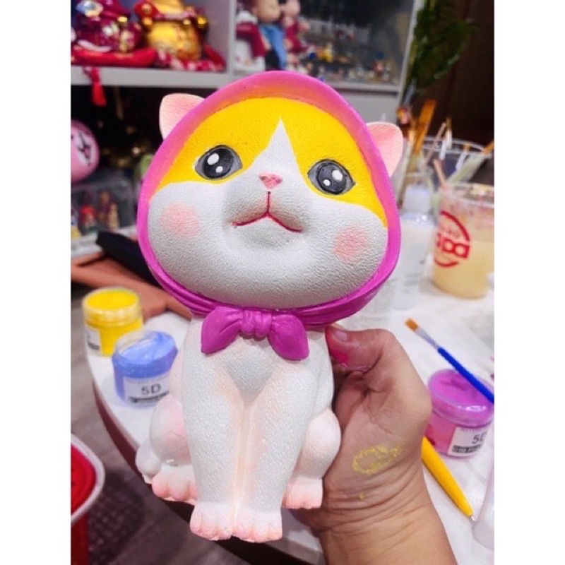 Tượng thạch cao tô màu, tượng thạch cao hình mèo choàng khăn