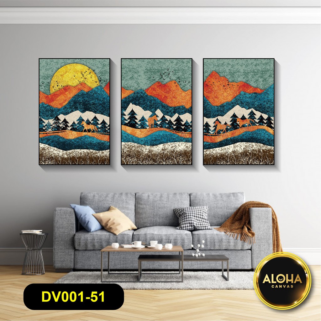 Combo Bộ 3 Tranh Treo Tường Phòng Ngủ  Canvas Khung Gỗ Tranh Phòng Ăn Phòng Khách