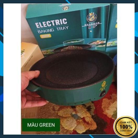 Bếp Nướng Điện Đa Năng ELECTRIC 26cm, Chảo Nướng Mini Vân Đá Siêu Chống Dính, Nồi Nướng Thịt BBQ - Bảo hành 6 Tháng