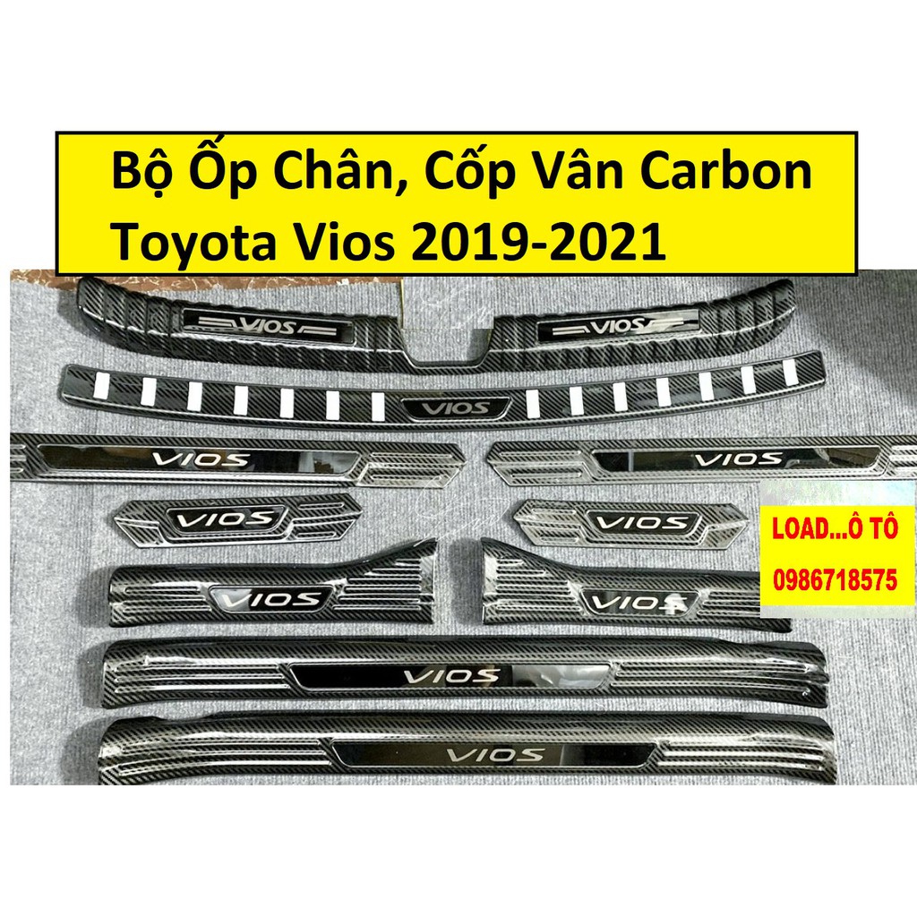 Ốp Bậc Cửa, Nẹp Bước Chân, Cốp Xe Toyota Vios 2019-2021 Vân Carbon Cao Cấp