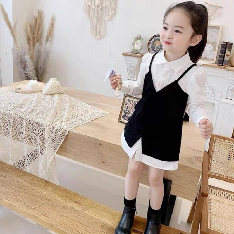 Set váy áo sơ mi bé gái phong cách hàn quốc