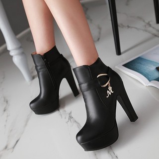 Giày Bốt Nữ Cao Gót Da Pu Cao 12Cm G055