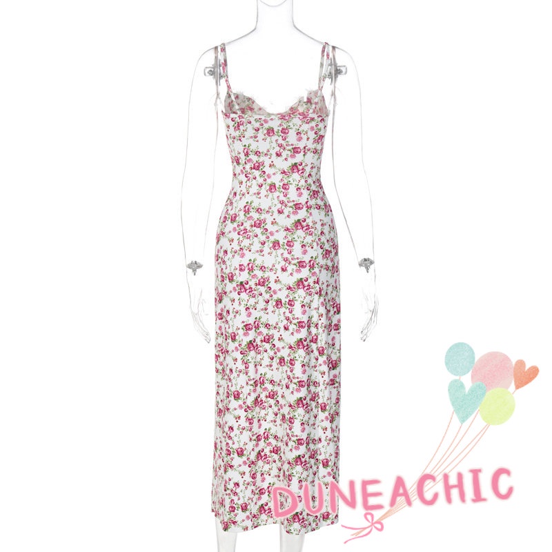 Đầm hai dây DUNEA Y0810 in hoa xẻ tà phong cách boho