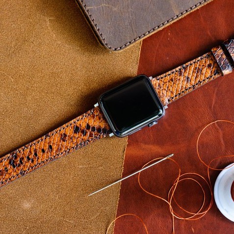 Dây đồng hồ Apple Watch , Iwatch , Iphone Watch Da Bò Rằn Ri Vàng Mềm Mại RAM Leather  Bền Đẹp