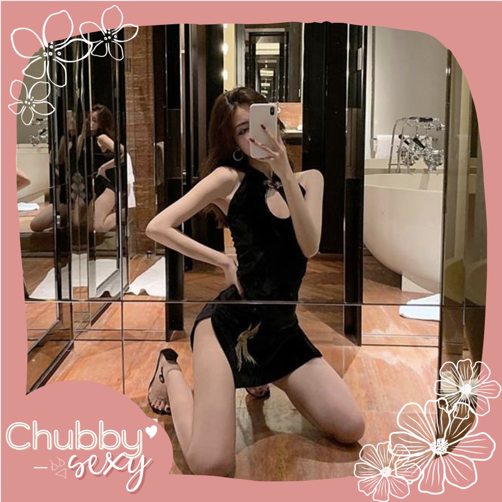 Cosplay Sườn Xám Nhung - Set Đồ Ngủ Phong Cách Cổ Trang Trung Hoa - Váy Thêu Họa Tiết Cao Cấp  - VNL0006 - Chubby.Sexy