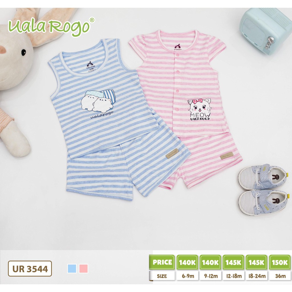 Bộ Uala Rogo cao cấp mềm mịn chất vải cotton thấm hút cực tốt kẻ ngang zigzac cho bé trai bé gái 3544