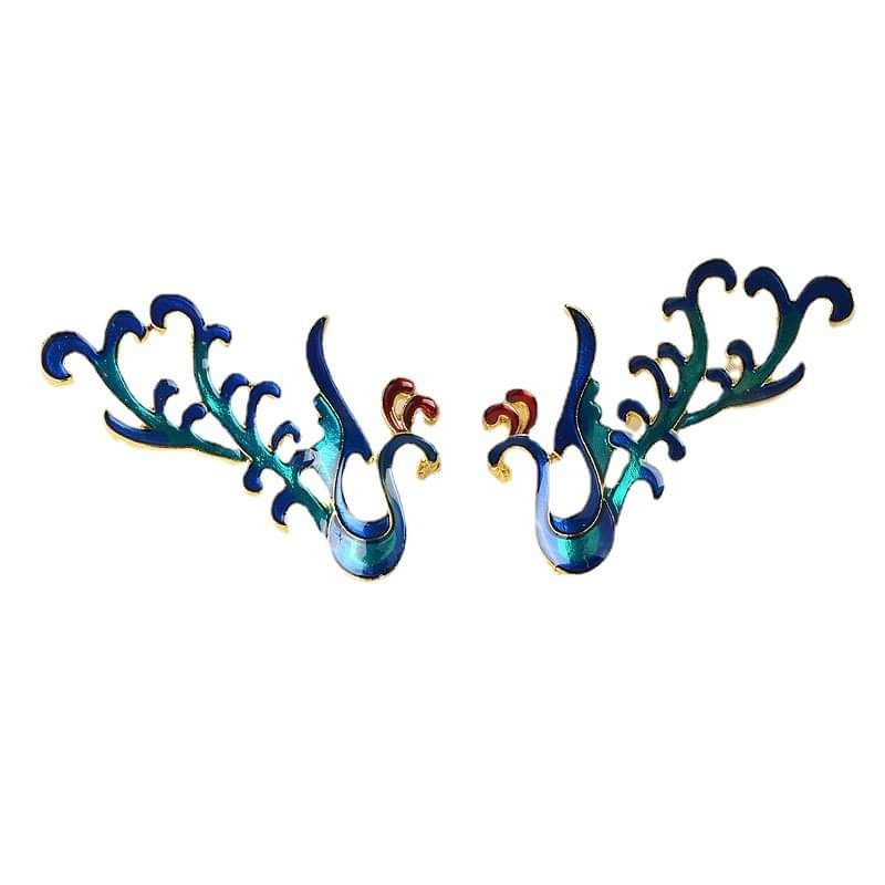 (1 cái)Phiến đúc kim loại hình Phượng Hoàng sơn tráng men cao cấp 35×55mm, Nguyên liệu làm trang sức cổ trang