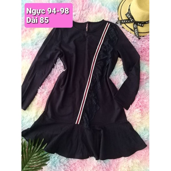 (New QC) Đầm suông umi xanh đen viền ren