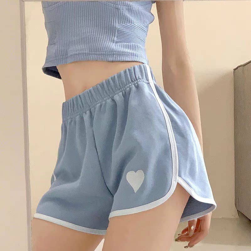 Quần đùi nữ ngắn sọc viền CUTEZOO quần short mặc nhà cạp chun Tim trước chất Umi Ulzzang