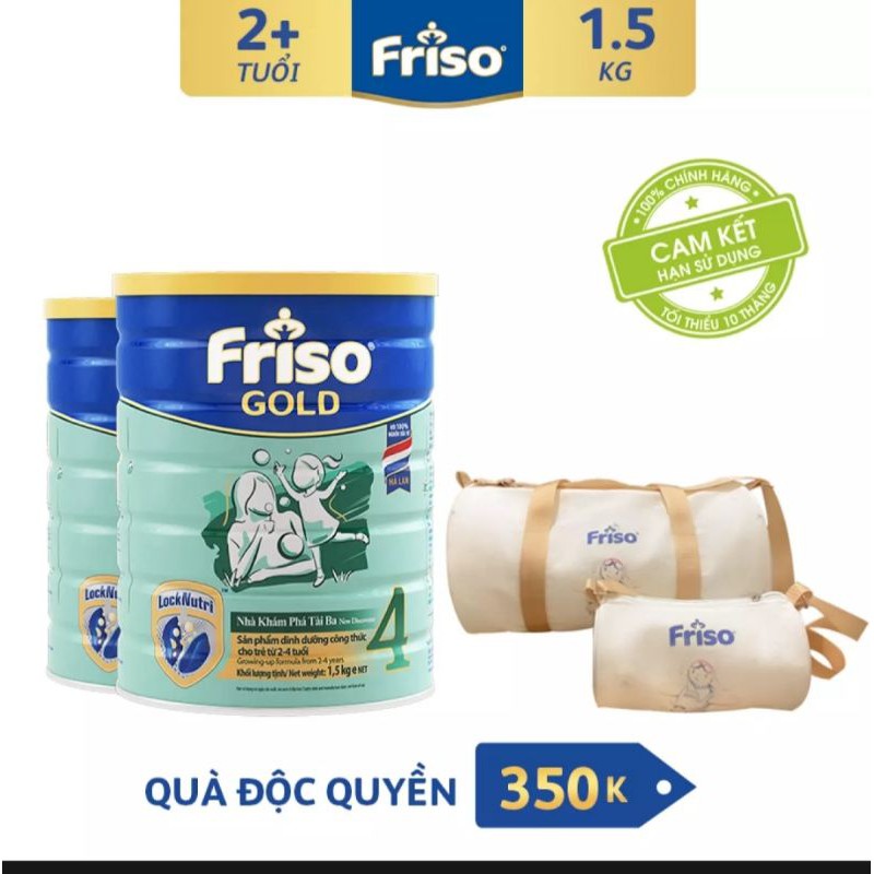 Combo 2 lon sữa Friso gold 4 tặng bộ túi du lịch