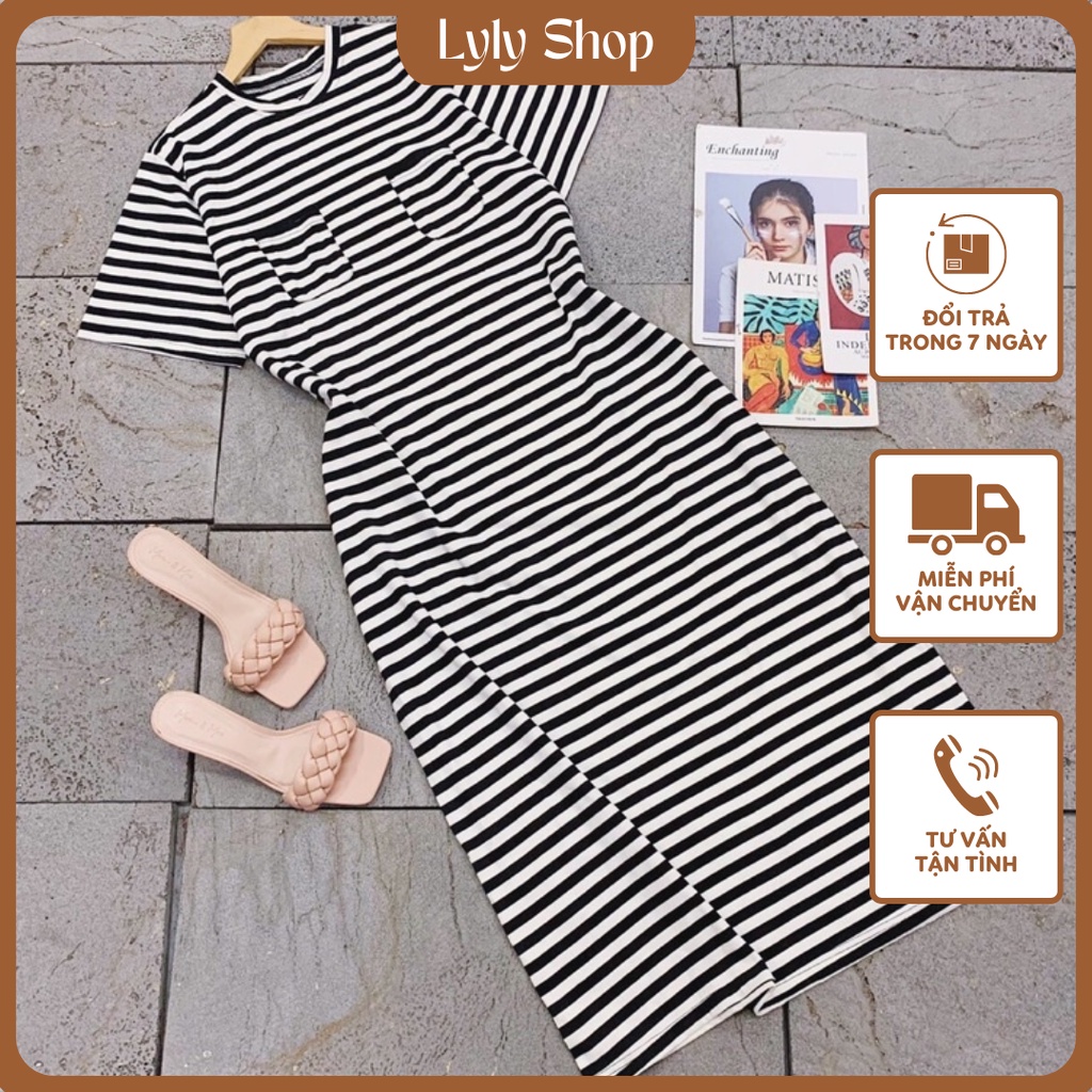 Đầm maxi thun sọc caro dáng suông