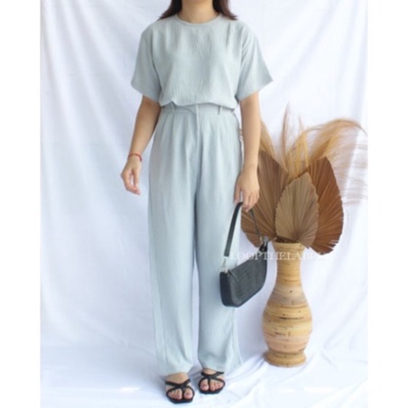 Polly ONE Bộ Áo Sơ Mi Phối Quần Dài Kiểu Công Sở Thiết Kế Thanh Lịch Cho Nữ