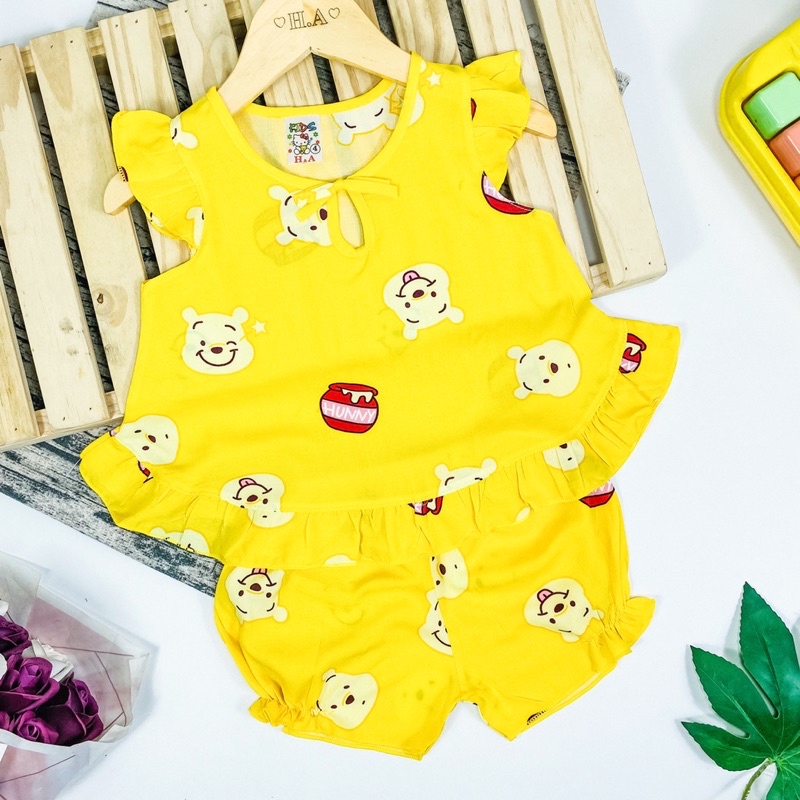 Đồ bộ tôn (tole - lanh) mẫu tay cánh tiên lai bèo nhún họa tiết xinh xắn cho bé gái 4-13kg (Ảnh thật)