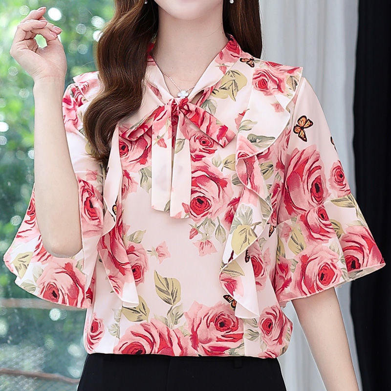 Áo Kiểu Tay Ngắn Cổ Chữ V Họa Tiết Hoa Thời Trang Mùa Hè Cá Tính Cho Nữ