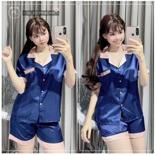 Đồ Bộ Pijama Lụa Phối [Tay Ngắn Quần Ngắn]