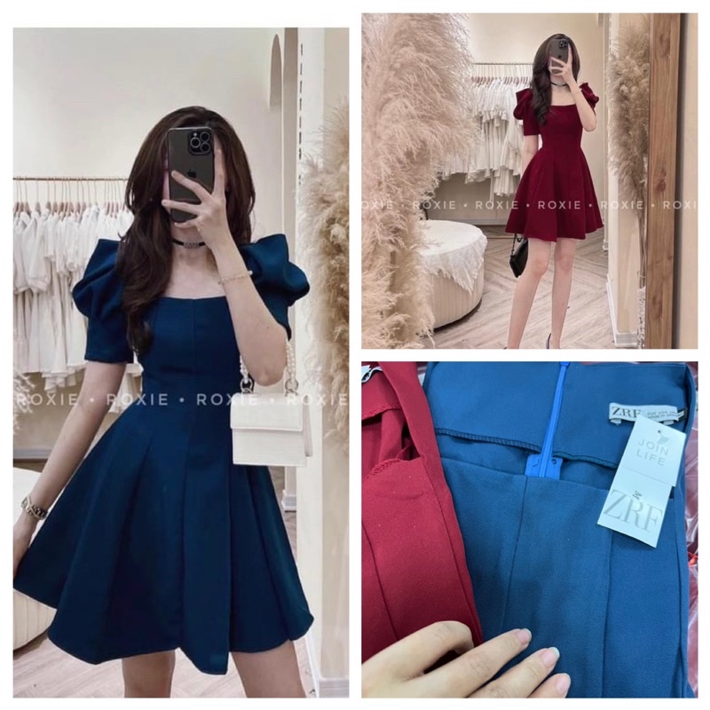 Váy cổ vuông tay bồng