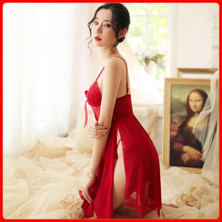 Váy ngủ xuyên thấu sexy hai dây ren ngực  xẻ tà, đầm ngủ hững hờ gợi cảm  [LamiaStore] | BigBuy360 - bigbuy360.vn