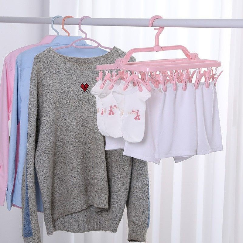 [Loại đẹp] Móc chùm nhựa vuông 32 kẹp có thể gấp gọn - Móc quần áo cho bé