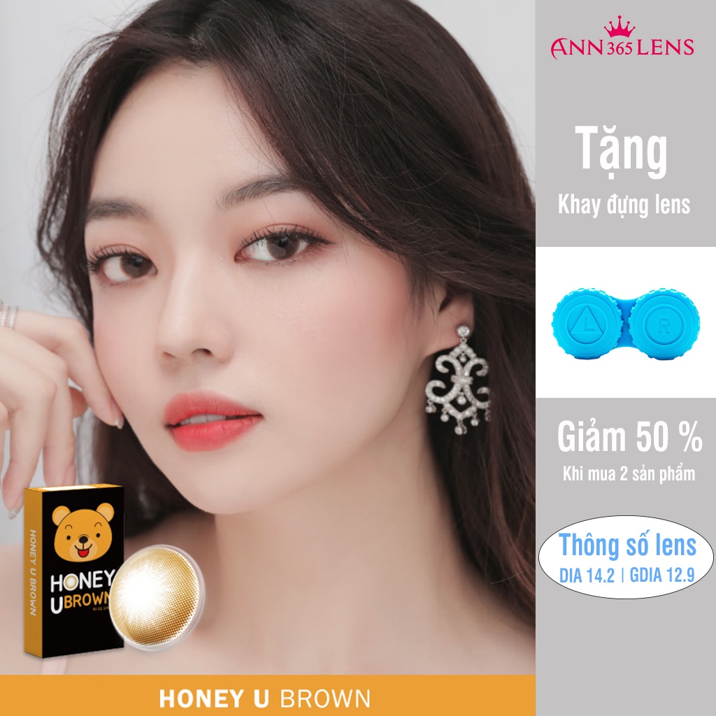 Kính áp tròng màu nâu tây Honey U Brown ANN365 cho mắt nhạy cảm đeo siêu êm dùng 1 tháng