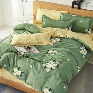 Bộ Drap & Chăn Phao Cotton Poly Cúc Hoạ Mi Mới