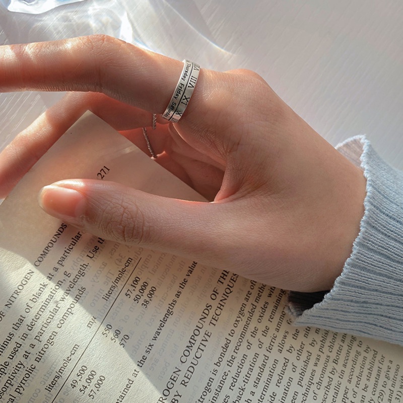 Nhẫn Dạng Mở Khắc Số La Mã Phong Cách Retro Thời Trang Cho Cặp Đôi