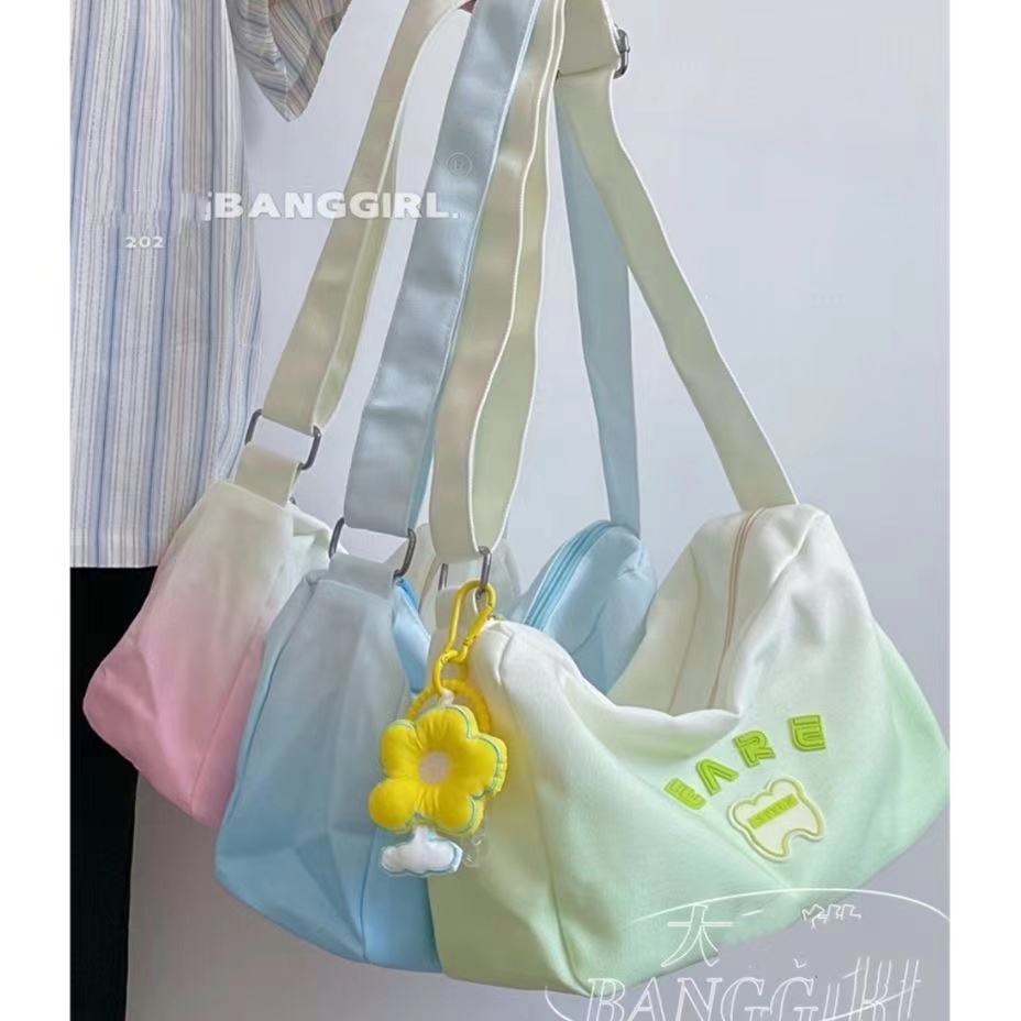 Túi Đeo Chéo Vải Canvas Màu Gradient Phong Cách Hàn Quốc Mới Kích Thước Lớn 2022 Dễ Phối Đồ Cho Nữ