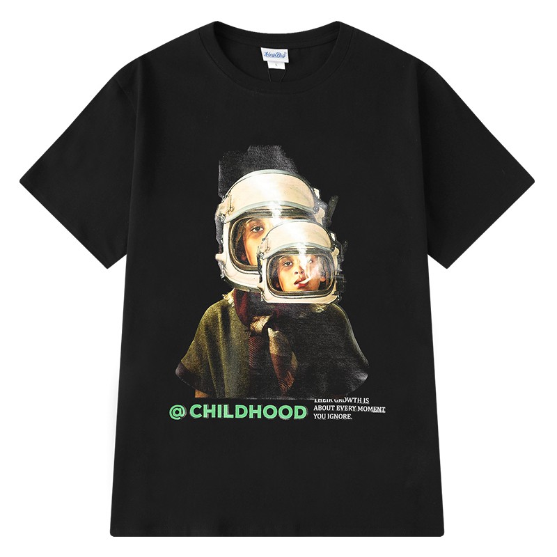 Áo thun ngắn tay cổ tròn in hình "CHILLHOOD" áo phông