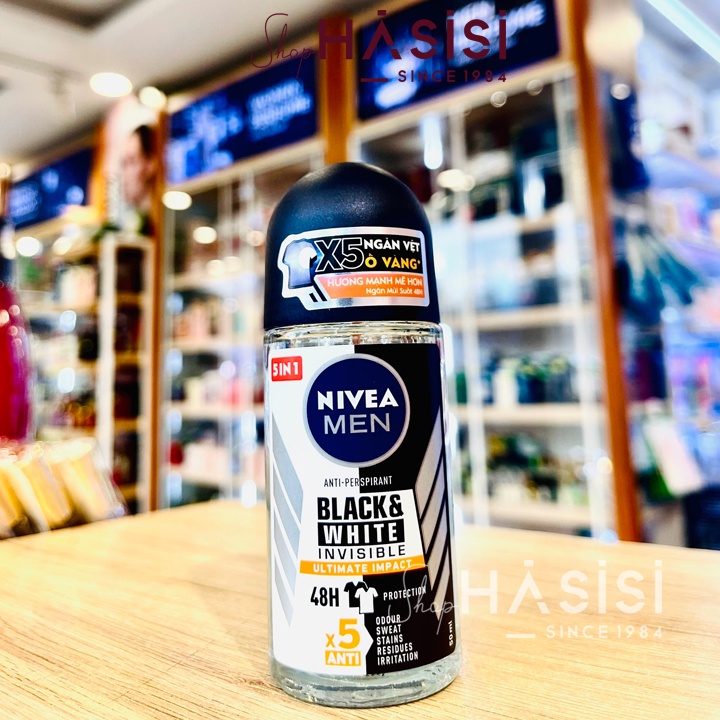 Lăn Khử Mùi Chống Vệt Ố Vàng NIVEA - Men Black &amp; White Invisible Ultimate Impact 5in1 Anti-Perspirant 50ml