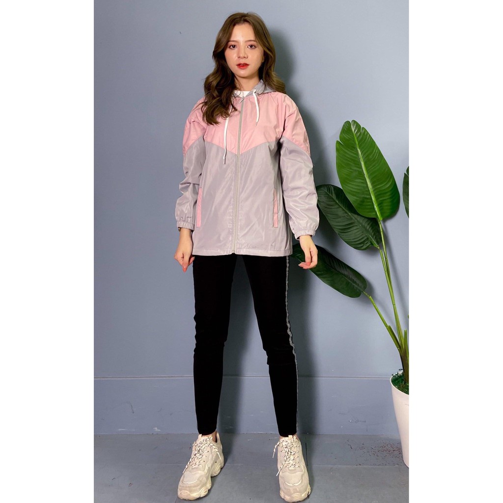 Áo Gió Nữ Đẹp Hàn Quốc Màu Hồng Pha Ghi Siêu Phẩm Chống Nước Mùa Lạnh | BigBuy360 - bigbuy360.vn