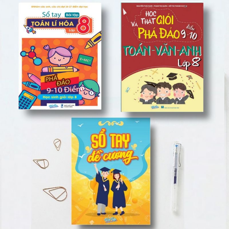 Combo 3 Cuốn Sổ Tay Toán Lí Hóa Lớp 8, Toán Văn Anh Lớp 8, Sổ Tay Đề Cương
