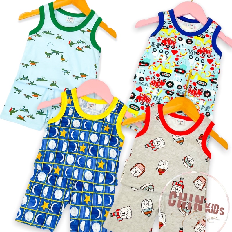 Bộ sát nách ba lỗ cho bé trai VNXK thun cotton co giãn cho bé 1 2 3 4 5 6 7 tuổi