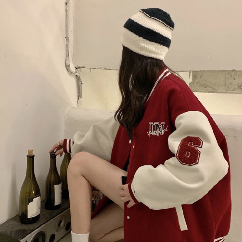 Áo Khoác Bomber Thêu Chữ Phong Cách Vintage Dành Cho Nữ