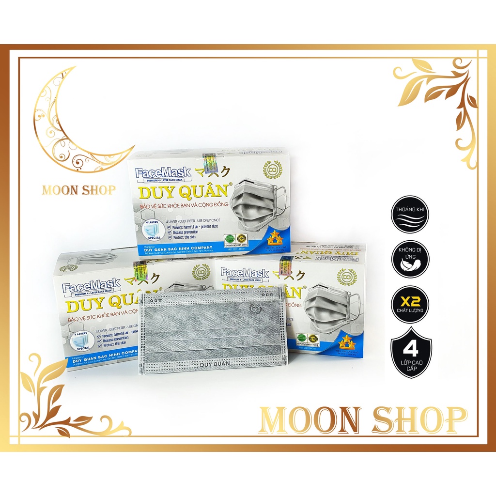 Hộp khẩu trang y tế 4 lớp Duy Quân màu xám 50 cái