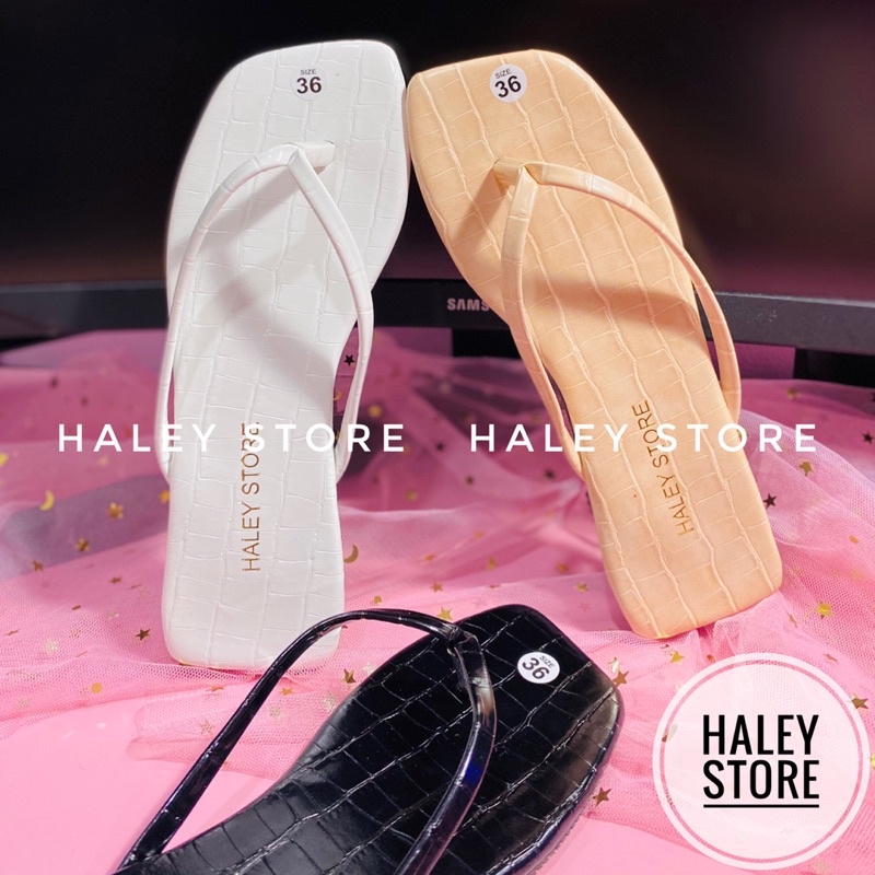 Dép nữ bệt HALEY STORE xỏ ngón kẹp trơn da rắn mềm mịn mũi vuông rẻ bền đẹp mang trong nhà đi chơi biển du lịch