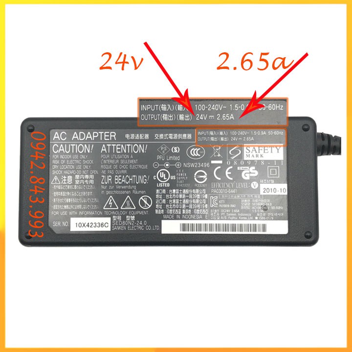 Adapter nguồn máy Scan Fujitsu 24v 2.65a