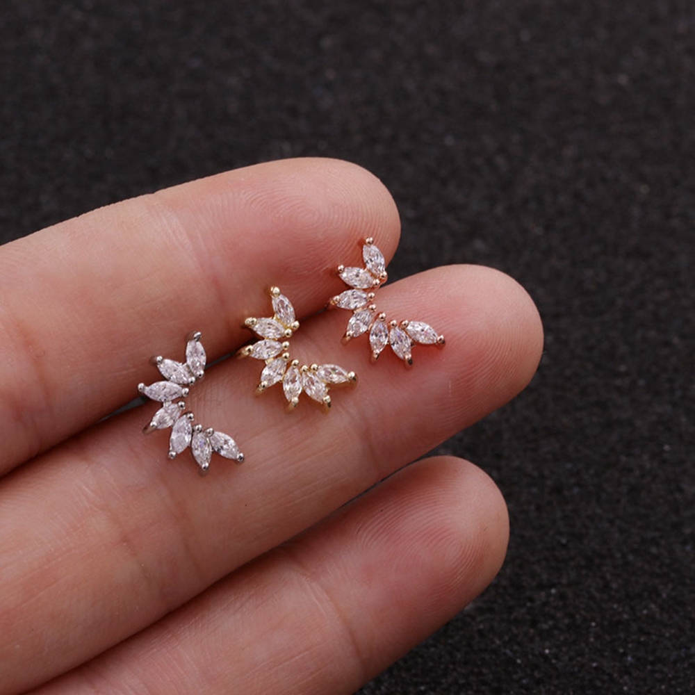 Khuyên sụn tai hình hoa hồng đính đá zircon