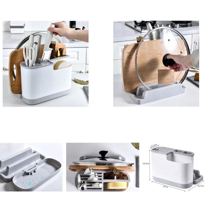 Kệ để dao thớt đa năng, giá đựng đũa muỗng, hộp để dao thớt bằng nhựa, kệ để nắp nồi thông minh