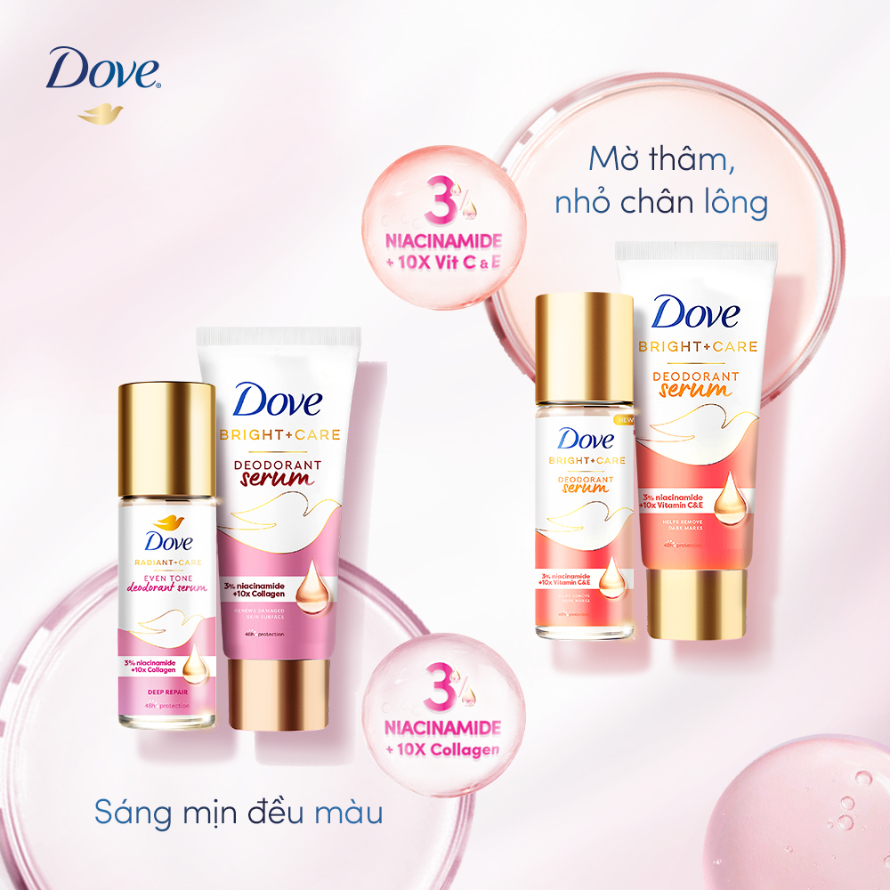 Combo 2 Lăn khử mùi tinh chất serum cao cấp Dove với 3% Niacinamide dưỡng da sáng mịn đều màu 45ml không khác lăn nách